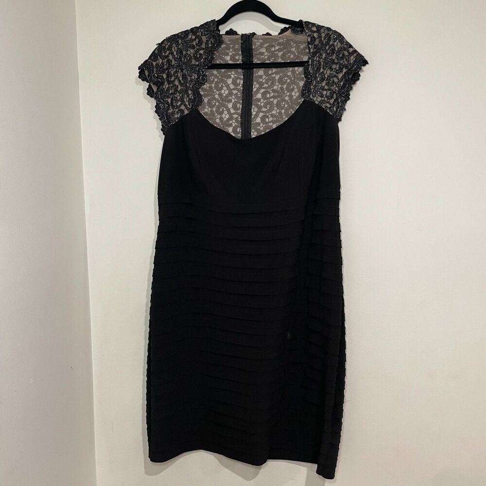XSCAPE ESCAPE Womens Size 18W Black Illusion Top Lace Cocktail Dress